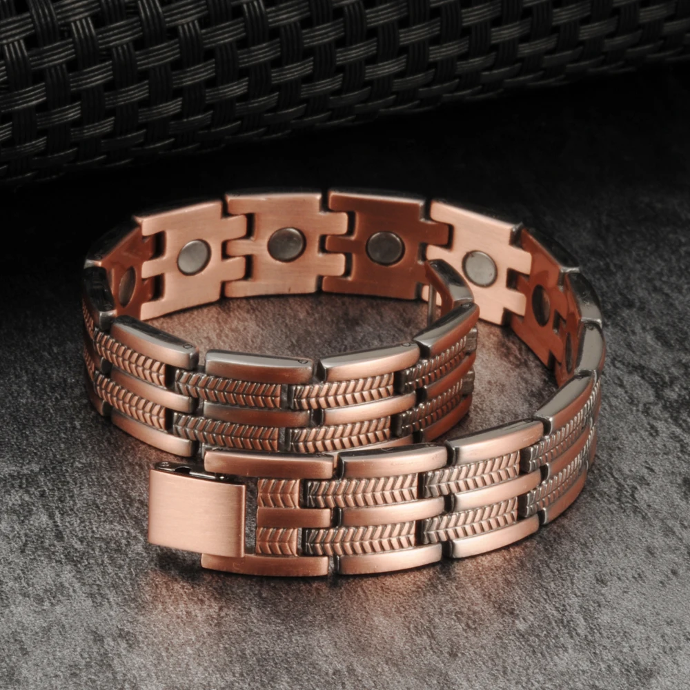 Vinterly Magnetic Pure Copper Bracelet Men Wheat Leaf 13mm Wrist Band Magnet Arthritis Pain Relief Male Energy Jewelry Male