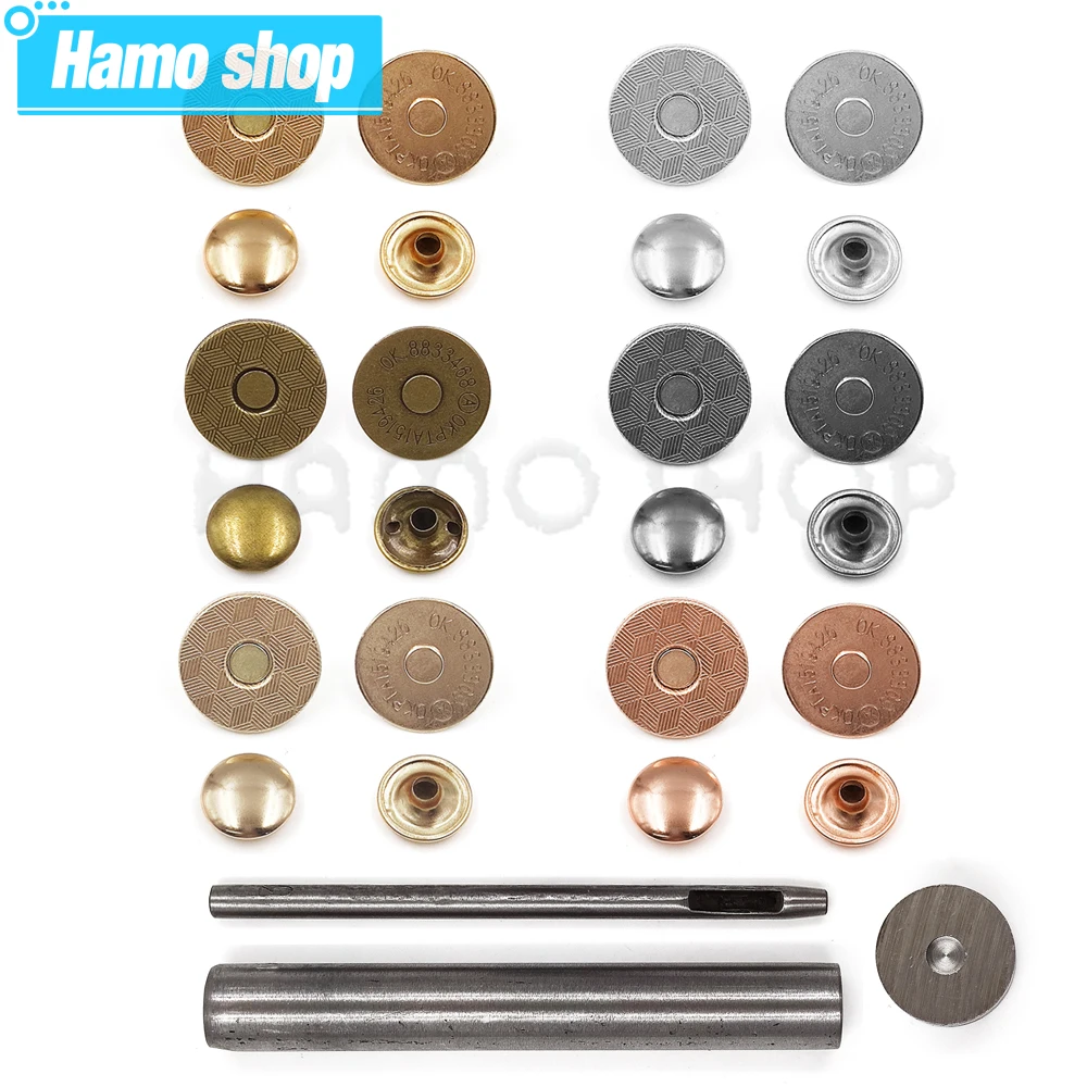 10sets/lot 14mm18mm Magnetic Buttons Snap Materials Buckle Fasten Leather Craft Installation Hand Punch Tool DIY Accessories