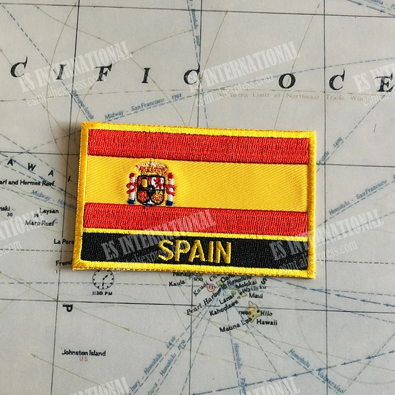 SPAIN National Flag Embroidery Patches Badge Shield And Square Shape Pin One Set On The Cloth Armband Backpack Decoration Gifts