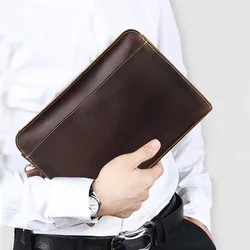 Luufan Men Genuine Leather Hand Clutch Bags Male Zipper Business File Document Bags For Ipad Sling clutch big capacity wallet