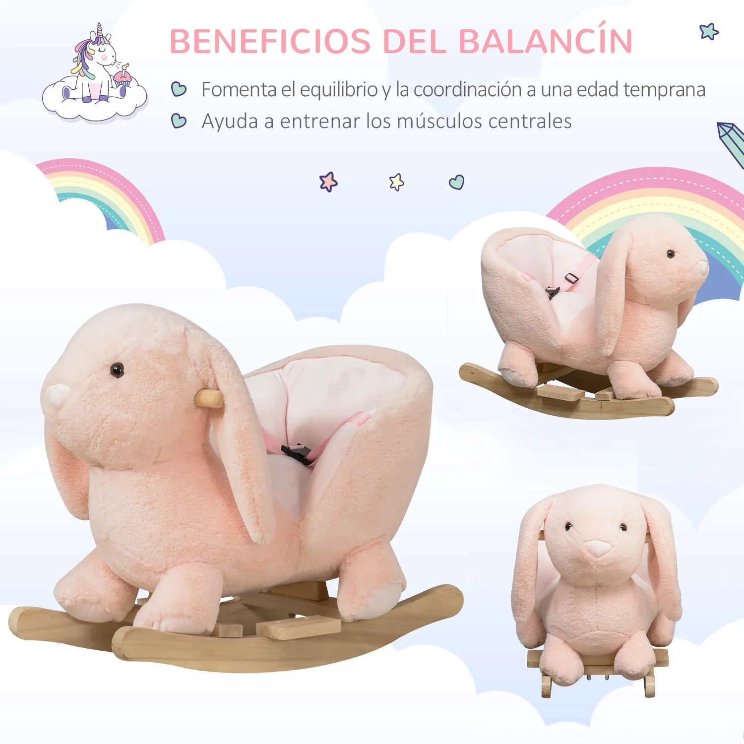Image 5: Cheval à bascule Homcom Lapin pour bébés de 18 à 36 mois avec son et ceinture de sécurité