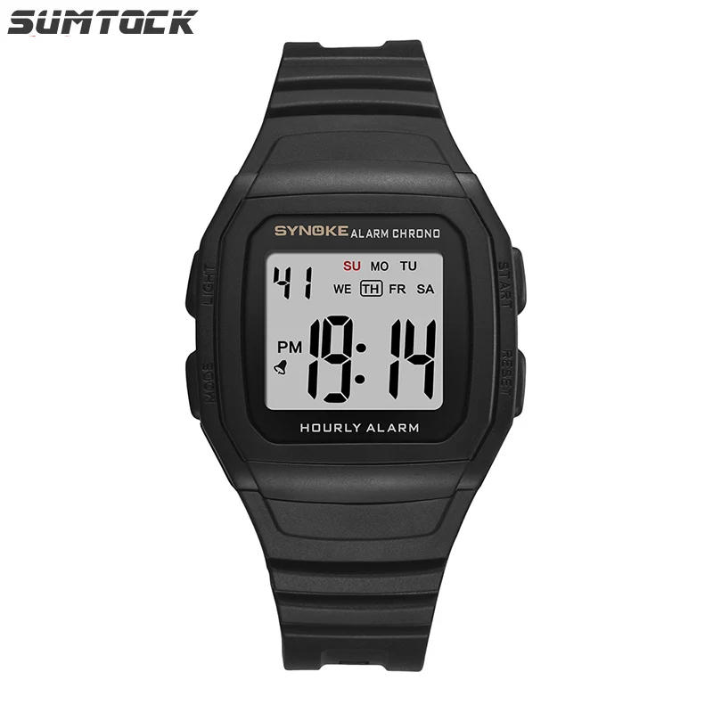 SYNOKE Simple Watch Men Sport Digital Outdoor PU Waterproof Strap With Alarm Clock Luminous Multifunction LED Electronic Watch