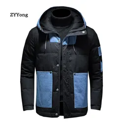 2020 New Fashion Design Men's Winter Splice Jacket Cotton-padded Parka Hooded Coat Plus Size M-4XL