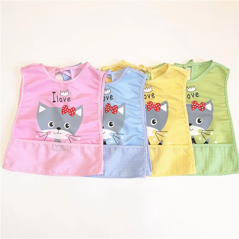 Cartoon animal baby boy bib cloth waterproof adjustable girl short-sleeved plastic breastfeeding practice eating children apron