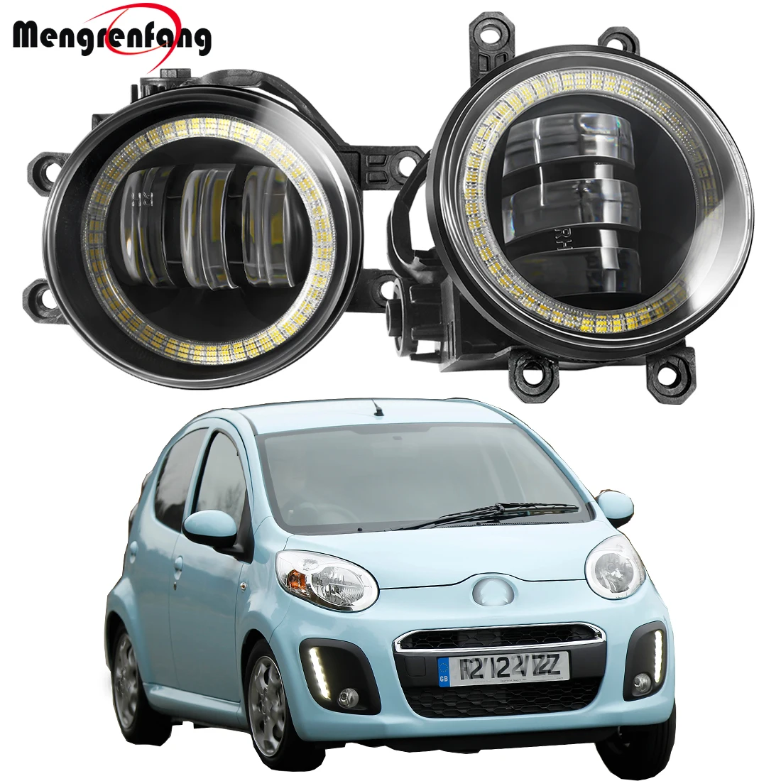 2 X Fog Light Assembly For Citroen C1 (PM_, PN_) Hatchback 2005-2014 Car LED Angel Eye DRL Fog Daytime Running Lamp 30W 6000LM