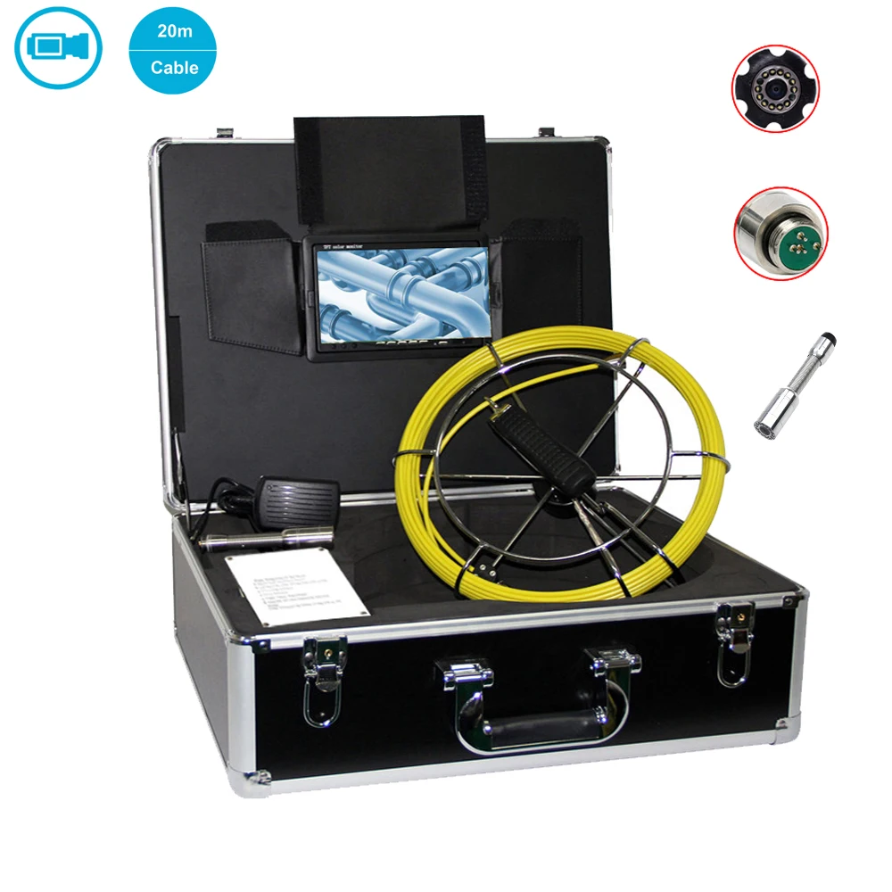 

IP68 Waterproof Drain Pipe Endoscope Camera With DVR 20m Cable 23mm 7inch 1080P Screen Sewer Inspection Industrial System