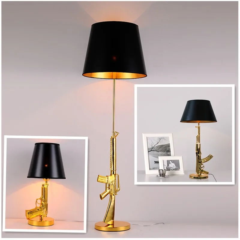 

Modern Gold Gun Lamp Design AK47 Floor Lamp For Bedroom Living Room Bar Study Home Decoration E27 Resin Bedside Night Light