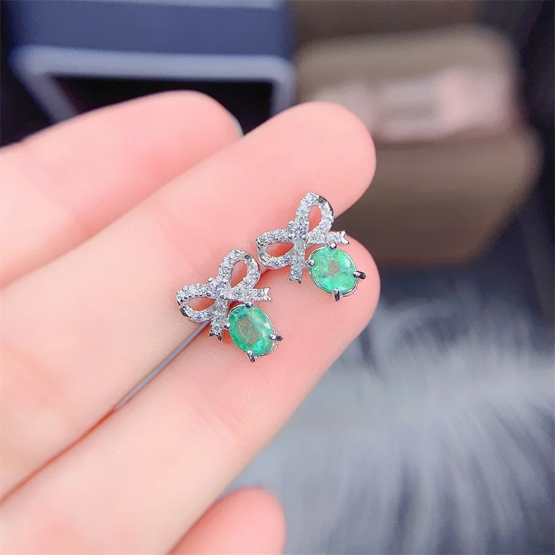 

Fine Natural Emerald Earrings for Women Silver with 925 Sterling Sliver Platinum Plating Heart Wedding&Birthday Jewelry