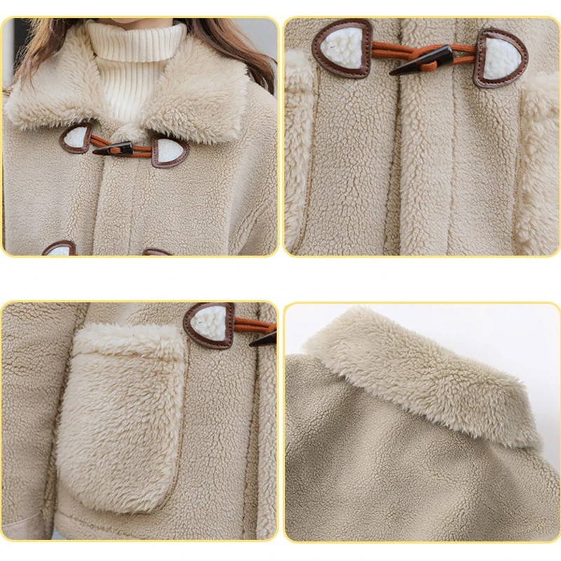 Novo outono inverno jaqueta feminina curto outerwear cordeiro veludo casacos de lã pano engrossar manter quente ovelhas tosquiamento topos parka feminino