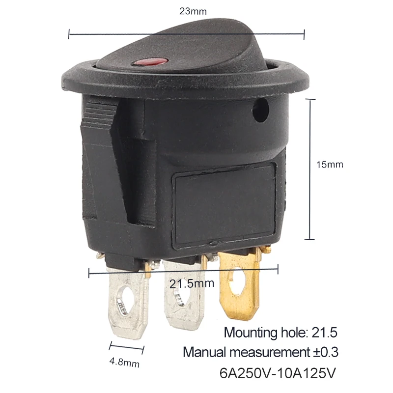 5 Stks/set Op/Off 23Mm 6A 250V/10A 125V Ronde Rocker Dot Schakelaar Waterdichte Led licht Macht Tuimelschakelaars Boot Auto Rocker Switch
