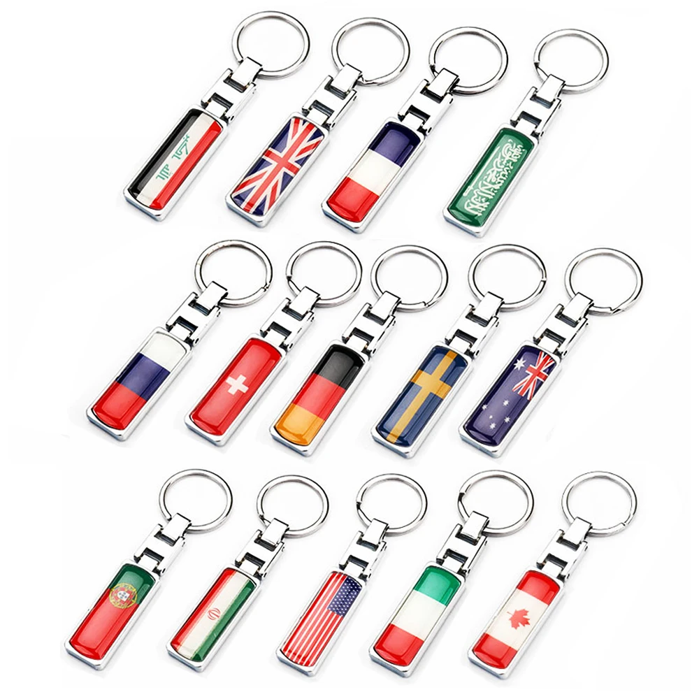 DSYCAR 1Pcs National Flag Key Chain with Detachable Key Rings Set, Sturdy Metal Car Key fob Keychain Holder for Men and Women