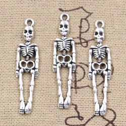 12pcs Charms Skull Skeleton Man 39x9mm Antique Silver Color Plated Pendants Making DIY Handmade Tibetan Finding Jewelry