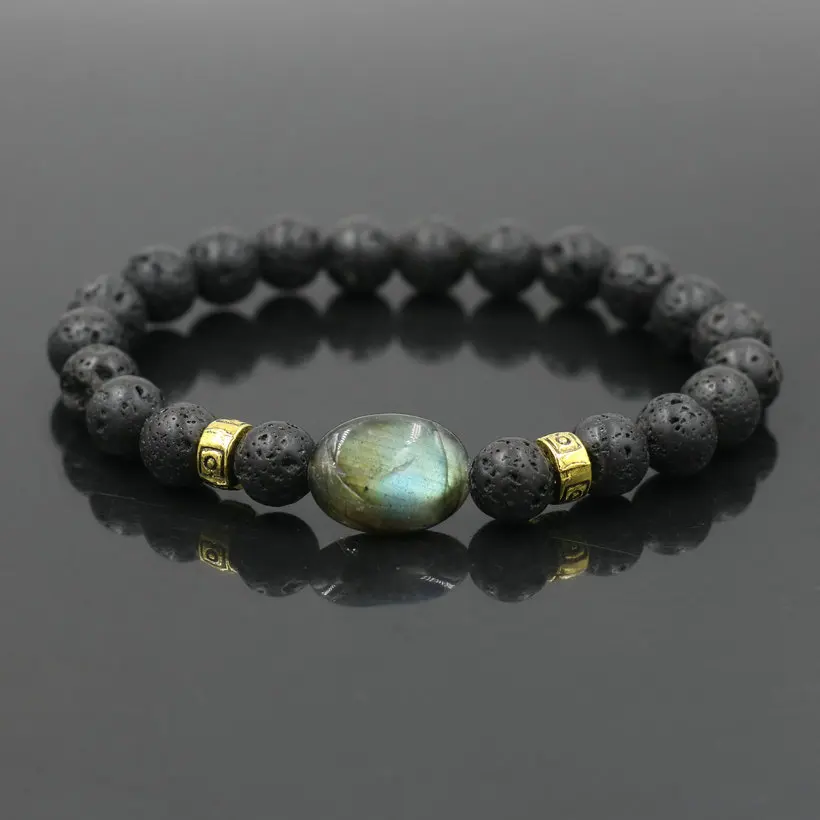 Men Bracelet Natural Lava Stone Labradorite Spectrolite Charm Beads Bracelet Lucky Meditation Bracelets Women Yoga Jewelry Gift