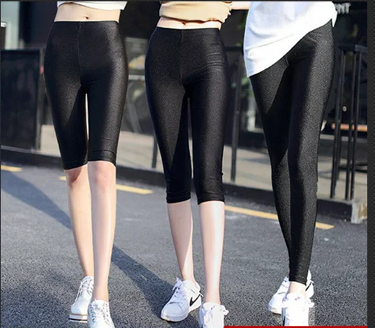 Summer luster Leggings women's outdoor Ankle-Length Pants Knee Length shorts stretch black wear high waist Calf-Length Pants