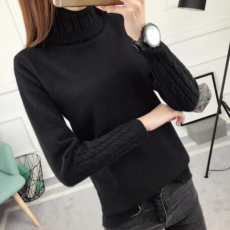 Autumn Winter Solid Cashmere Sweater Women Knitted Long Sleeve Turtleneck Sweaters Women Slim Fit Basic Pullovers 2024