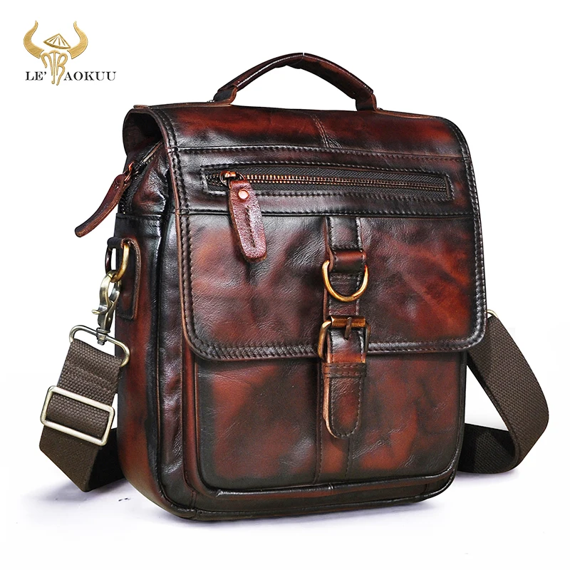 

Famous Genuine Leather Male Design School Messenger Cross-body bag Fashion Wine College 9.8" Tablet Tote Mochila Satchel bag 039