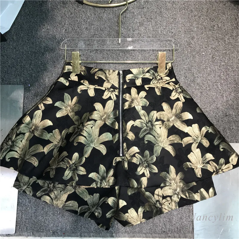 Retro Printed Short Women 2021 Autumn New Slim Fit High Waist All-Matching Pettiskirt Korean Style Flare Shorts Femme