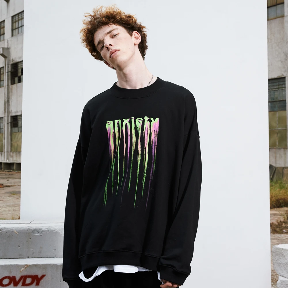 Dyed Fancy English Hoodie Goth Streetwear Men Graphic T Shirts Punk Long Sleeve Gothic Clothes Harajuku Anime Oversized T-shirts