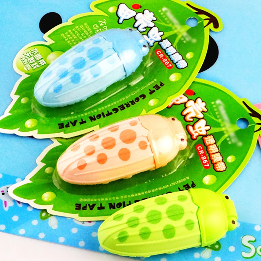 1Pc Cartoon Beetle Correction Tape Student Stationery Transparent Film Tape Corrector Office Cute Mini Insect Correction Tape