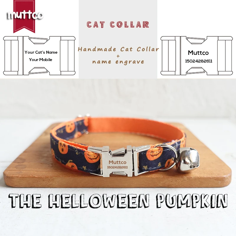 MUTTCO retailing self-design engraved metal buckle cat collar The Helloween Pumpkin unique folk style cat collars 2 sizes UCC086