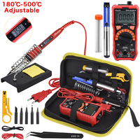 QHTITEC JCD Soldering Iron Kits Adjustable Temperature Digital Multimeter Auto Ranging LCD Solder Iron Tips Welding Rework Tools