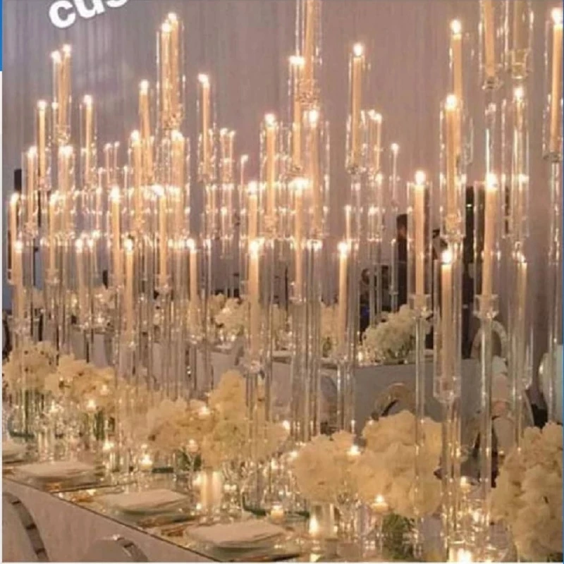 4 PCS /10 pcs Acrylic crystal candelabra wedding centerpieces clear candle holder wedding ceremony event party decoration