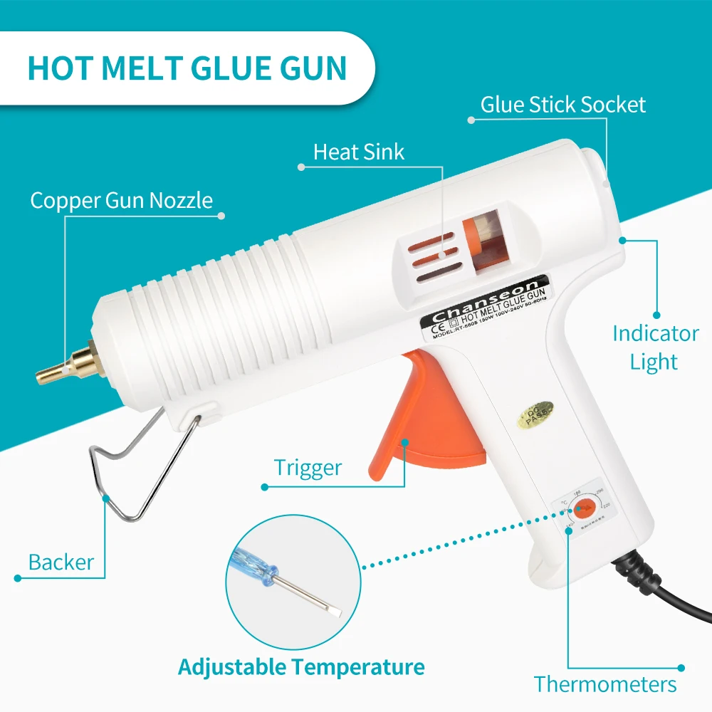 Chanseon 150W EU/US Hot Melt Glue Gun Smart Adjustable Temperature Copper Nozzle Heater Muzzle Diameter 11mm Craft Repair Tool