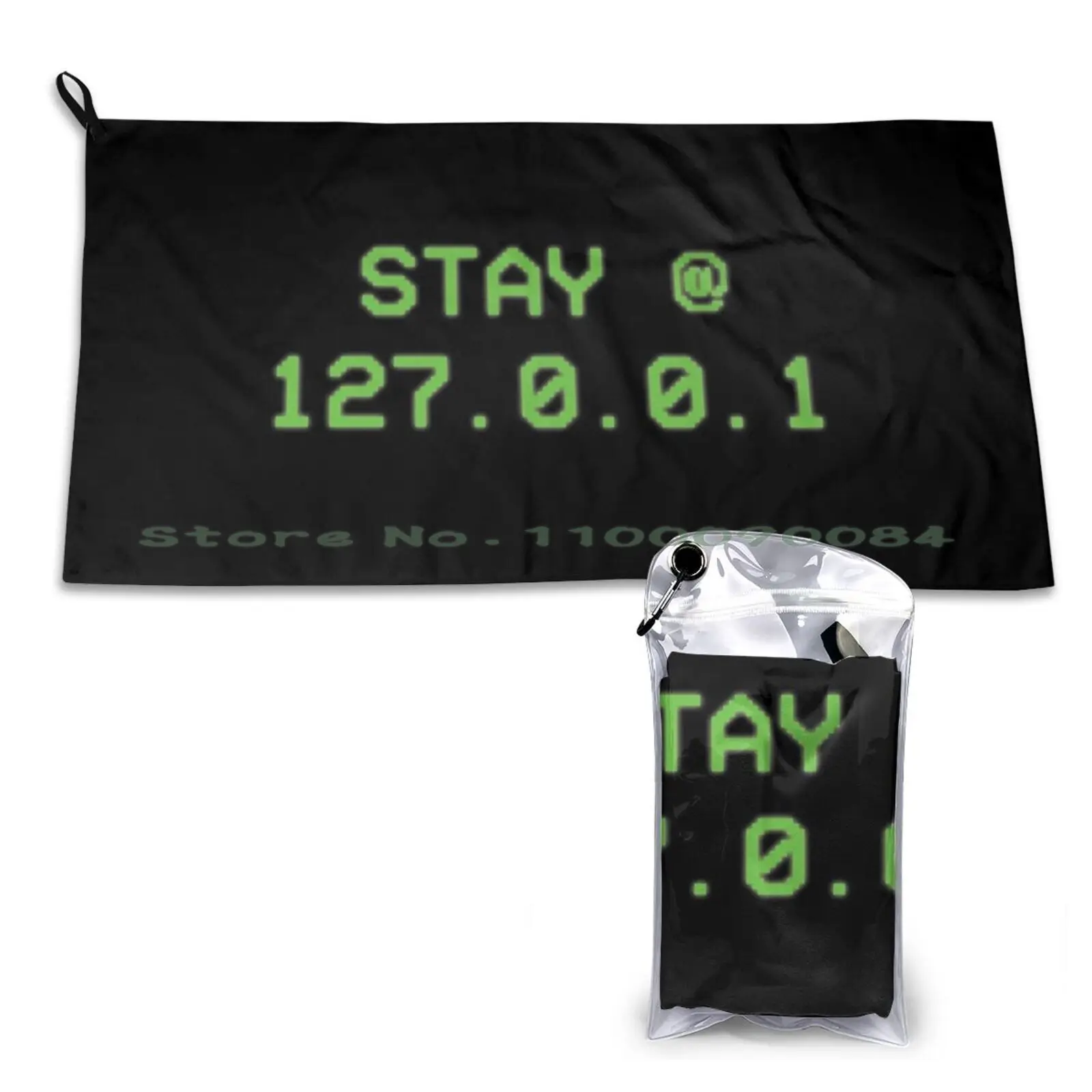 Stay @ 127.0.0.1 Localhost Funny Mask Face Geek Technology Quick Dry Towel Gym Sports Bath Portable Green Mushrooms Garden