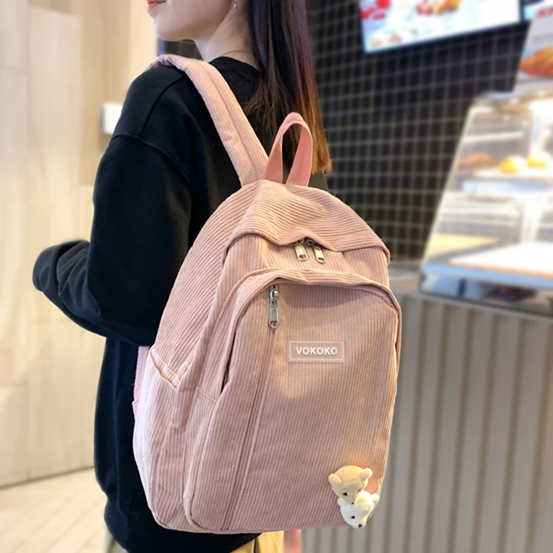 Mochila de veludo listrado para mulheres, fofa mochila para meninas e meninos adolescentes, bolsa Harajuku de luxo, bolsa de moda feminina, mochila