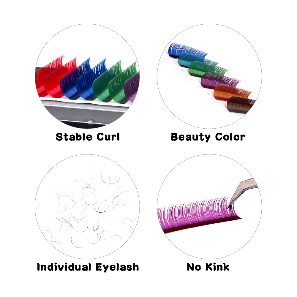 THINKSHOW Estensione ciglia colorate Ciglia di visone di seta arcobaleno Colori individuali Estensioni ciglia Cilios Strumenti per il trucco