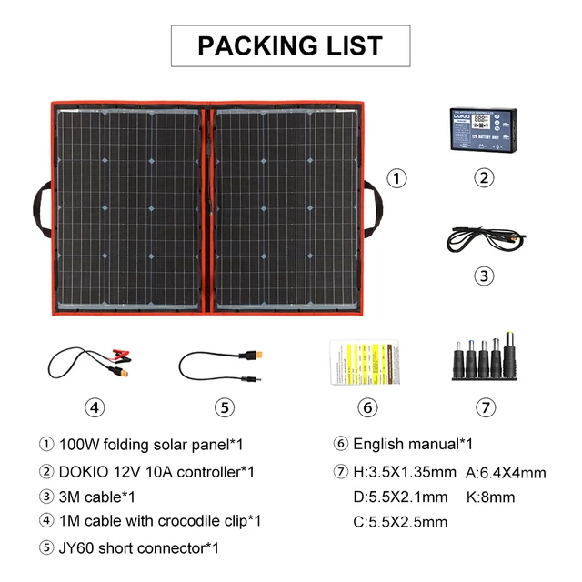 Dokio 100W flexibel opvouwbaar 18V zonnepaneel met 12V controllerkit Draagbaar zonnepaneel voor kamperen/reizen/camper