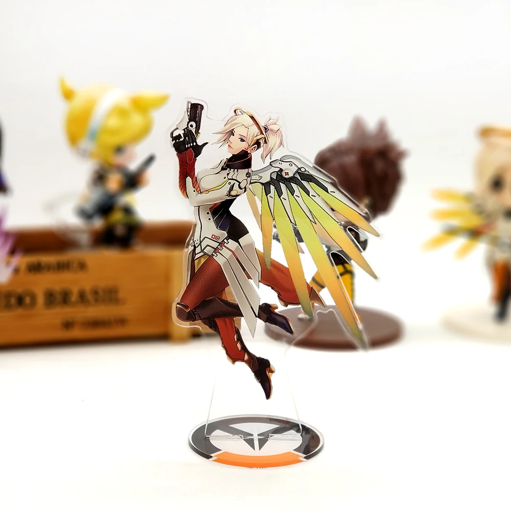 OW watch Mercy acrylic stand figure model plate holder cake topper anime FPS cool video game heroes never die