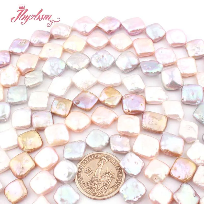10mm Natural Cultured Freshwater Pearl Bead Square DIY Loose Stone Beads Strand 15