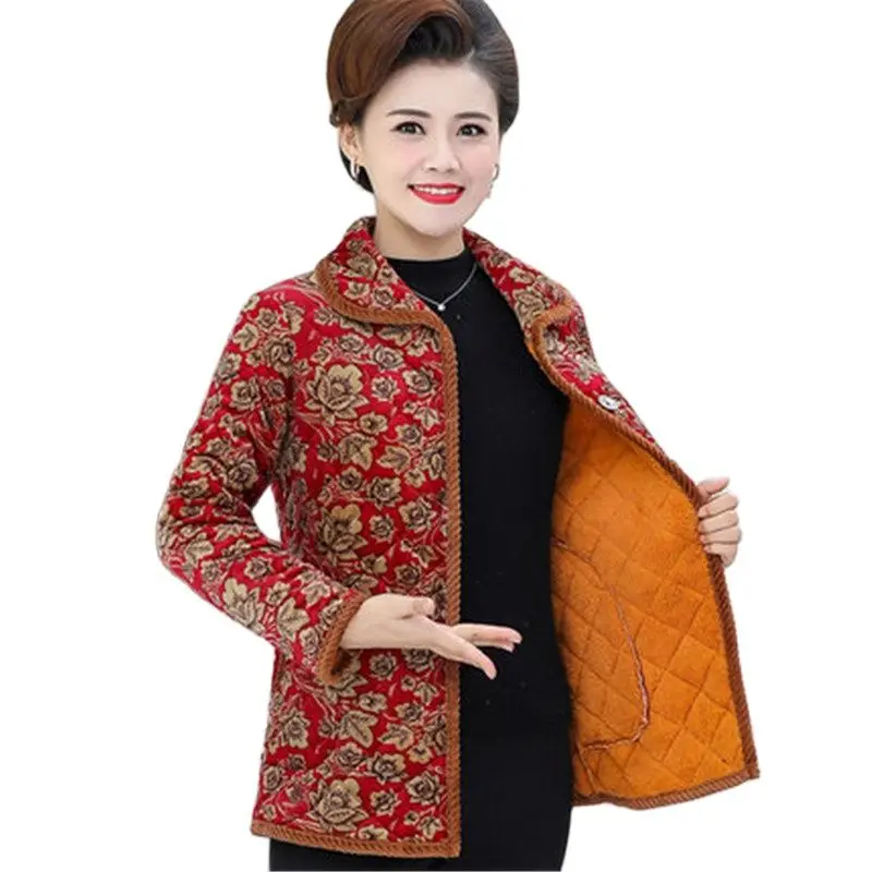 2022 New Mother Winter Parkas Middle-aged Female Add  Velvet to keep Warm Jacket Long-Sleeved Printed Coat 5XL A684