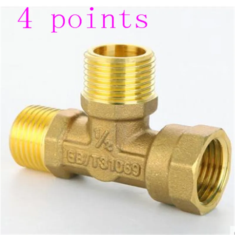 Brass 4 points net lead three-way angle valve connector inner wire outer thread  gas pipe water heater   fittings