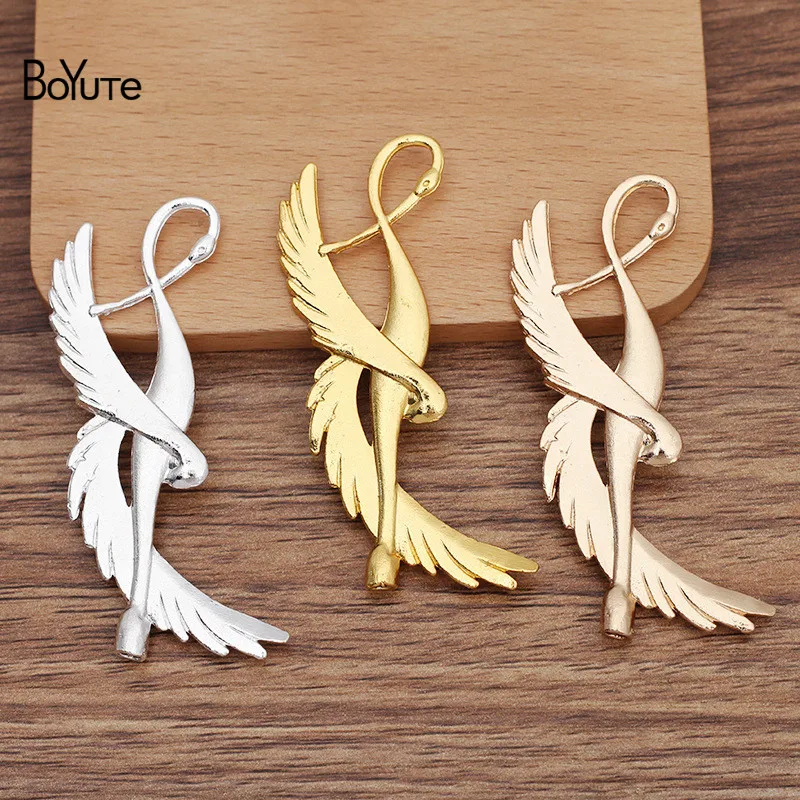 BoYuTe (10 Pieces/Lot) 69*31MM Metal Alloy Crane Materials Factory Supply DIY Jewelry Accessories Headdress Handmade Materials