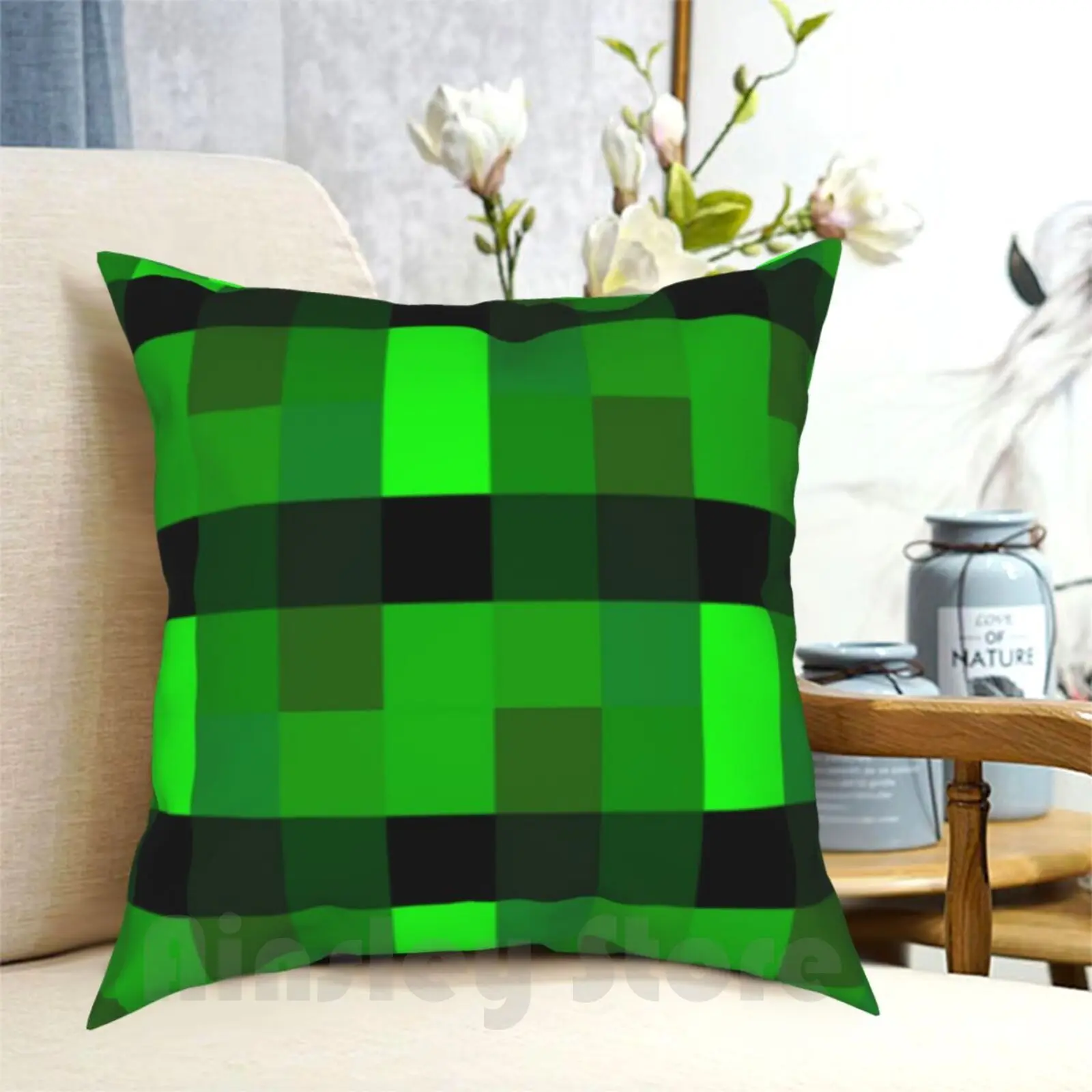 Green Techno Pixel Pattern | Cool Pro Game Retro Gamer Pillow Case Printed Home Soft Throw Pillow Gamer Gamers Gaming