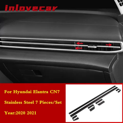 Для Hyundai Elantra CN7 2020 2021 Накладка на переднюю центральную консоль из нержавеющей стали для вентиляционных отверстий кондиционера, интерьерные наклейки