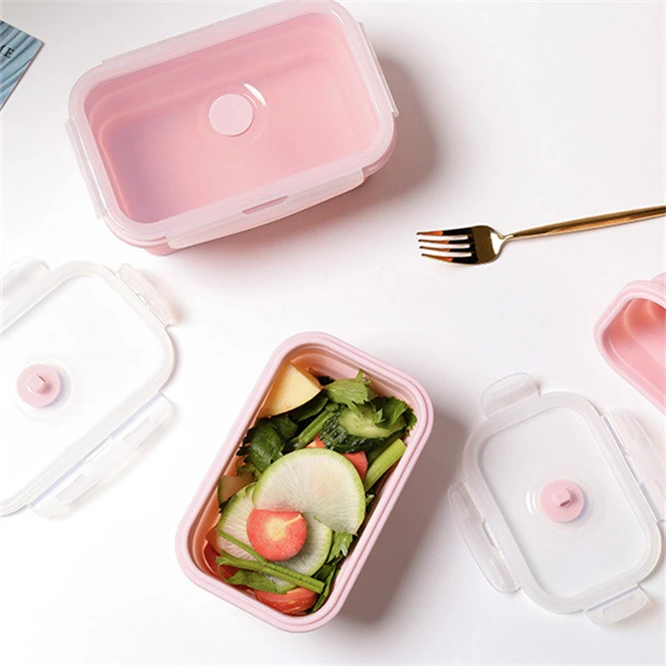 

350ml Mini Silicone Collapsible Lunch Box Food Storage Container Bento BPA Free Microwavable Portable Picnic Camping Rectangle