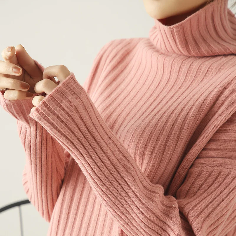 Autumn Winter 100% Cashmere and Wool Sweater Women Fashion Turtleneck Loose Plus Soft Jumper Female High Quanlity Pullover 12