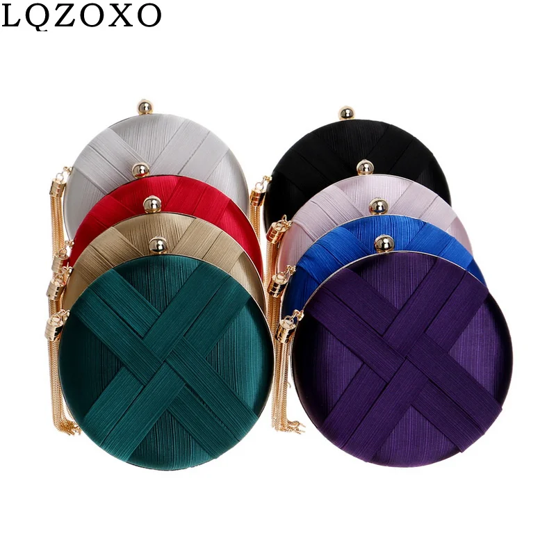 Bolso de noche con forma Circular para mujer, bandolera entrecruzada, con cadena, para fiesta, boda, con borlas