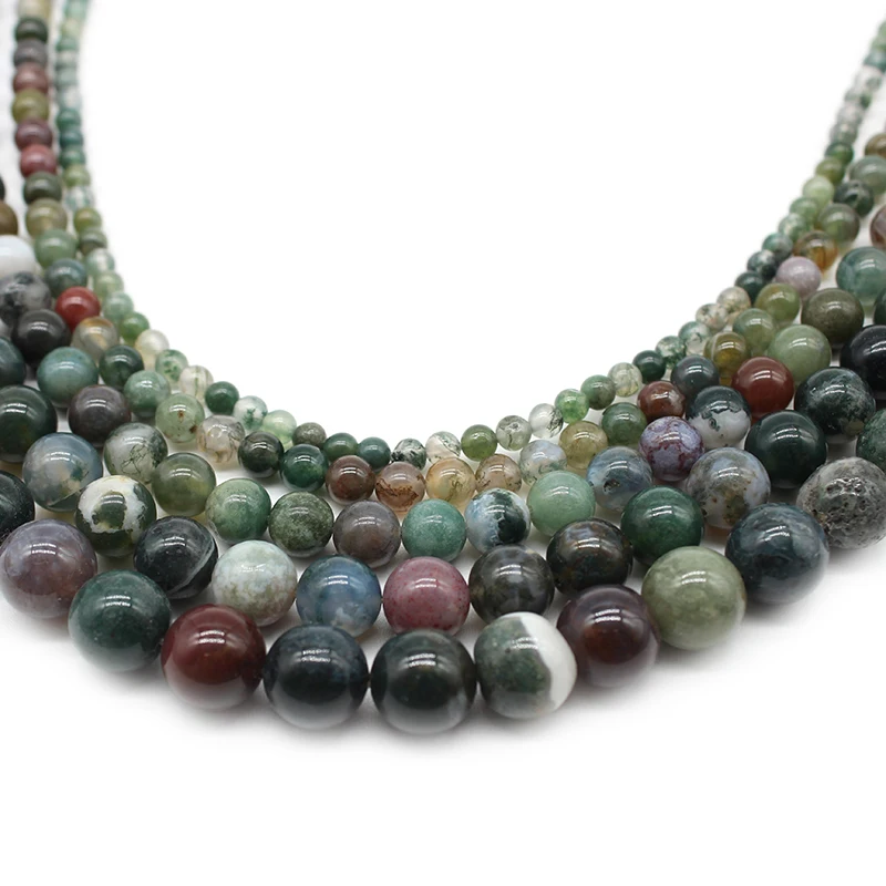 Natural Stone Indian Agates Smooth Round Loose Beads 4 6 8 10 12MM Pick Size For Jewelry Making Loose Beads Handmade Gift