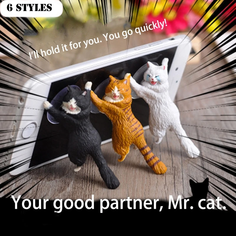 Cute Cat Phone Holder Support Resin Mobile Phone Holder Stand Sucker Tablets Desk Sucker Design Smartphone Holder Adult Kids Toy