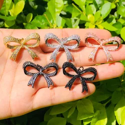 5pcs Bow Tie Charms for Women Bracelet Necklace Making Cubic Zirconia Pave Bling Pendants Jewelry DIY Accessory Supply Wholesale