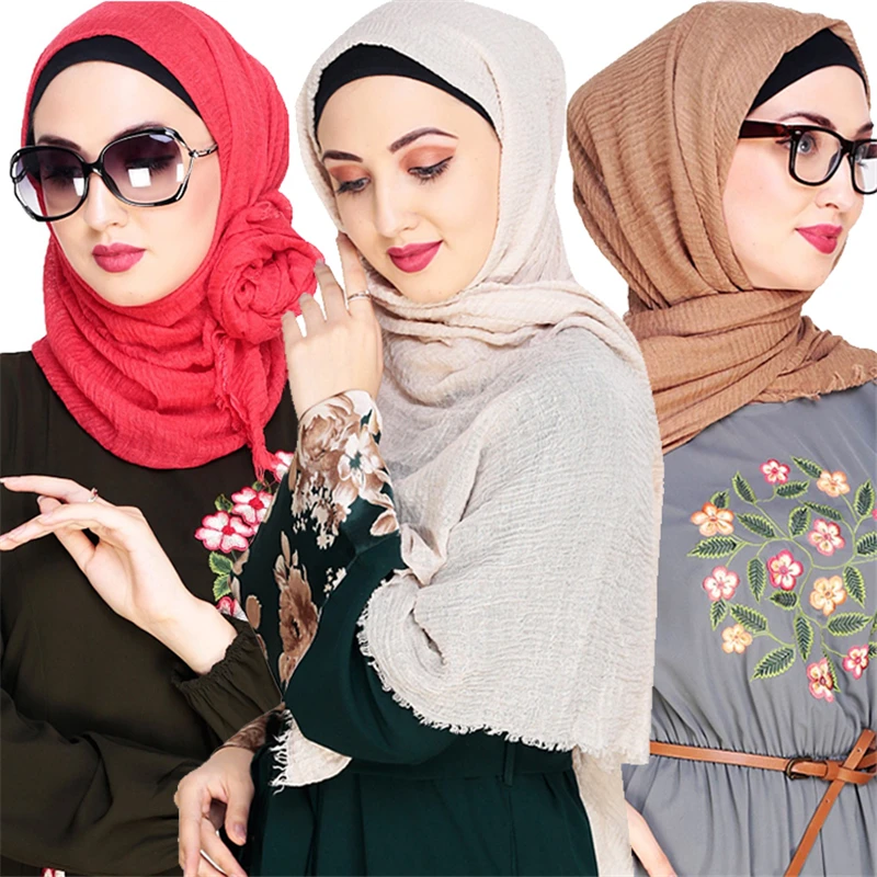 90*180Cm Fashionable Women Muslim Crinkle Hijab Scarf Foulard Femme Musulman Cotton Headscarf Islamic Viscose Scarf Shawls Wraps