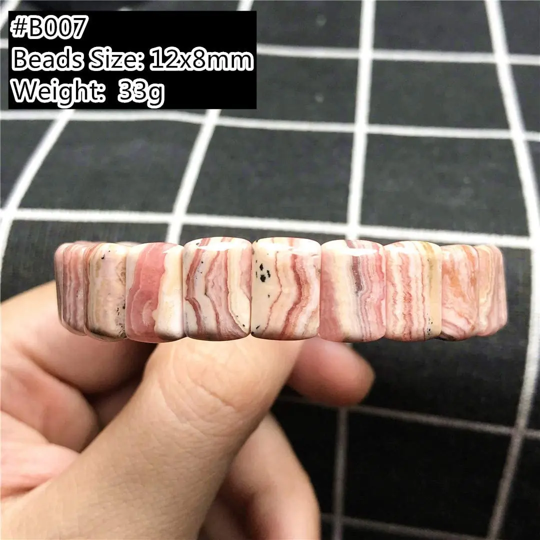 Top Natural Red Rhodochrosite Bracelet Jewelry For Woman Lady Man Crystal Lucky Gemstone Rectangle Beads Bangle Stretch AAAAA