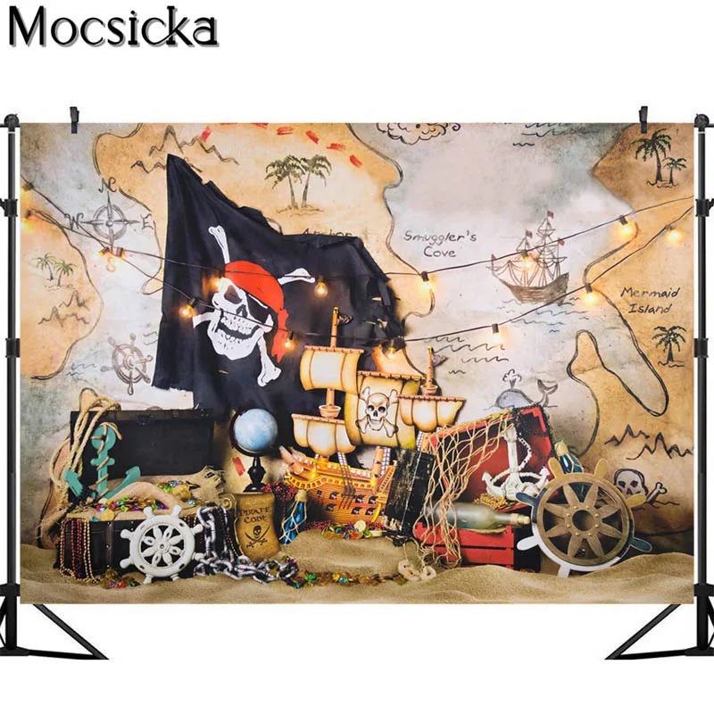 Mocsicka Navigation Pirate Boy 1st Birthday Photography Backdrops Treasure Map Captain Cake Smash Backgrounds for Photo Studio