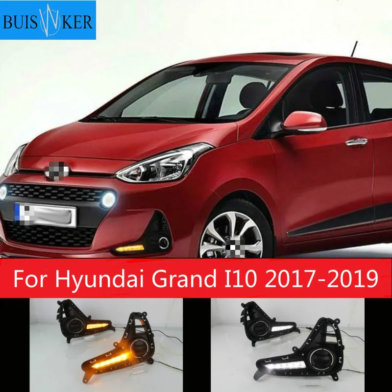 

1 set For Hyundai Grand I10 2017 2018 2019 LED DRL Daytime Running Light Daylight yellow turn lights lamp