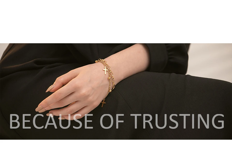 Yhpup Edelstahl Kreuz Layered Armband für Frauen Charme Metall 14 K Überzog Trendy Goldene Handgelenk Einzigartige Design Schmuck брелок – Detail 5