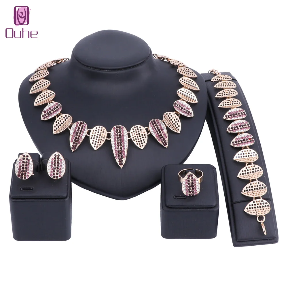 

Women Vintage Chain Choker Statement Crystal Party Necklace Earring Bracelet Ring Bridal Jewelry Set